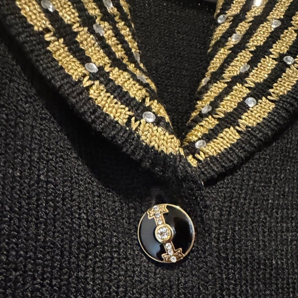 San Remo by Laura Knits Vintage 80’s Black & Gold Sweater Cardigan Size S Retro - Picture 5 of 16